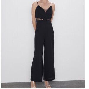 Zara Black Lace Spaghetti Strap Jumpsuit